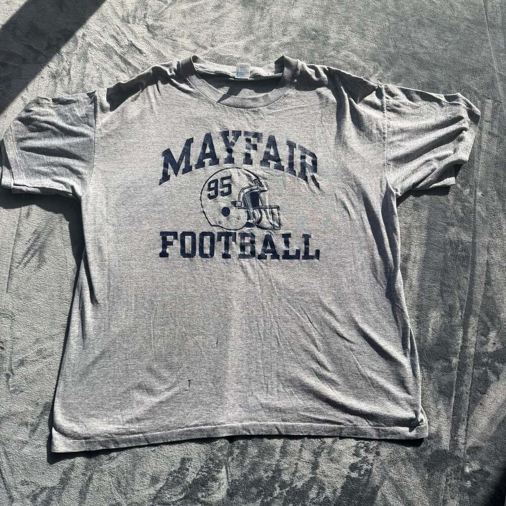 Vintage Duke Mayfair Football Graphic T-Shirt Grey XXL